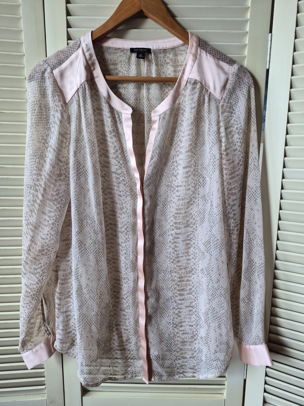 Ann Taylor Pink Snake-Print Sheer Blouse Size Medium